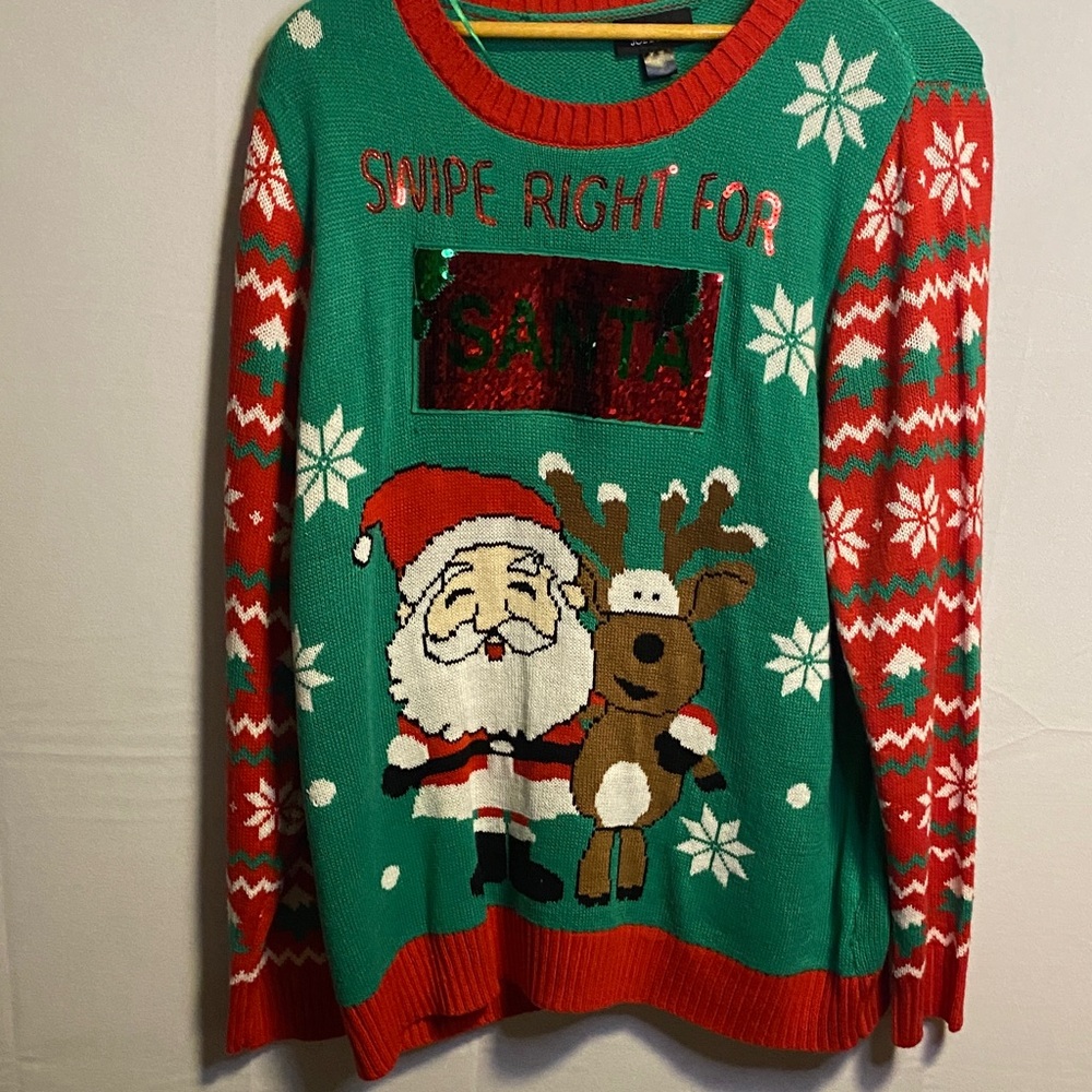 Joe Boxer Green and Red Santa Reindeer Crewneck Sweater